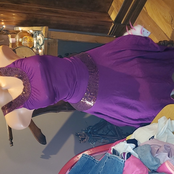 bebe Dresses & Skirts - Bebe sequins metallic long dress S